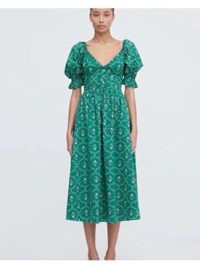Hill House Ophelia Emerald Trellis Dress NWT